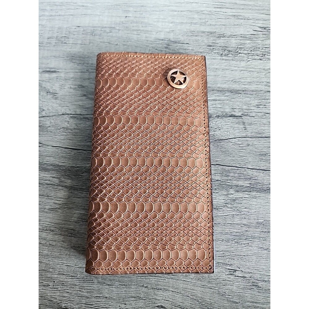 Western Ranger Rodeo Wallet Natural Leather Reptile Embosed Faux Lonestar Concho